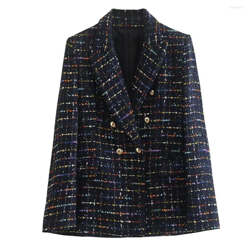 

Women's Suits Withered Breasted Blazers Fashion Office Lady Casual Jacket Elegant Tweed Texture Double, Black