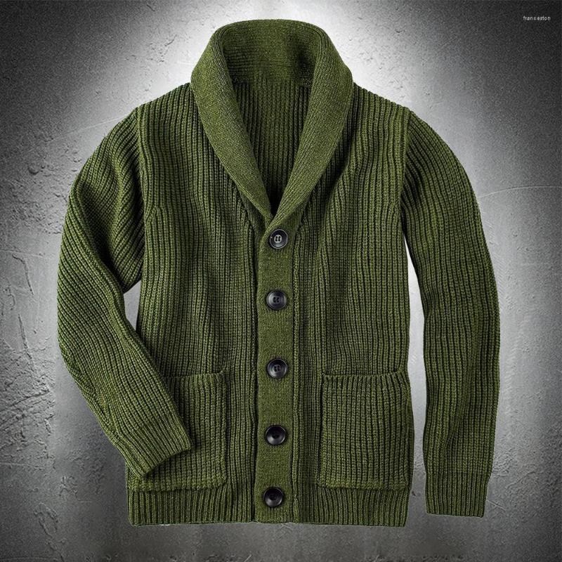 

Men's Sweaters Army Green Cardigan Sweater Men Coat Extra Coarse Wool Thicken Warm Casual Fashion Clothing Button Up, Black