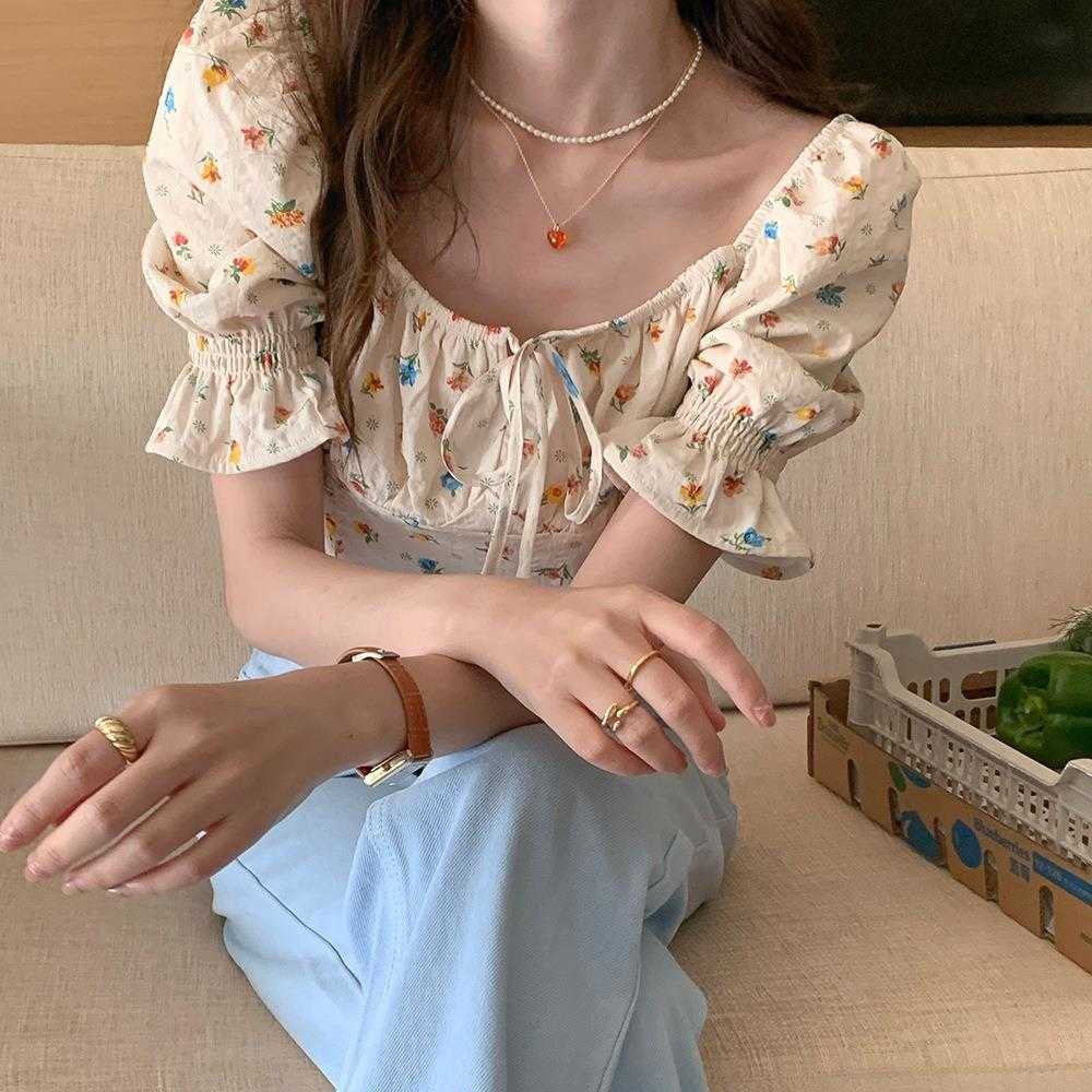 

Chic Summer French Sweet Temperament Womens Blouses Youthful Looking Small, Picture color