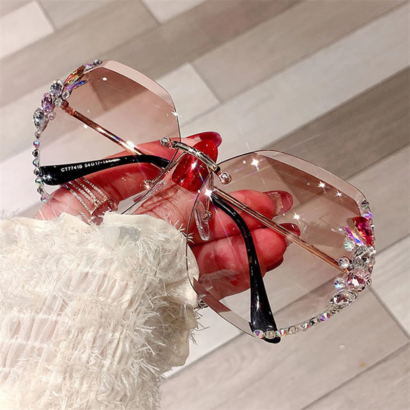 

621s sunglasses for women 2023 Luxury Brand Design Vintage Rimless Rhinestone Sunglasses Women Men Fashion Gradient Lens Sun Glasses Shades for Female