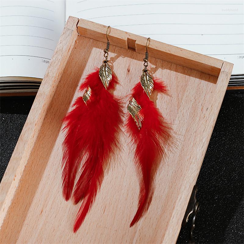 

Dangle Earrings Long Tassel Dangling Earring Party Lady Jewelry Feather For Women Bohemian Vintage Leaf