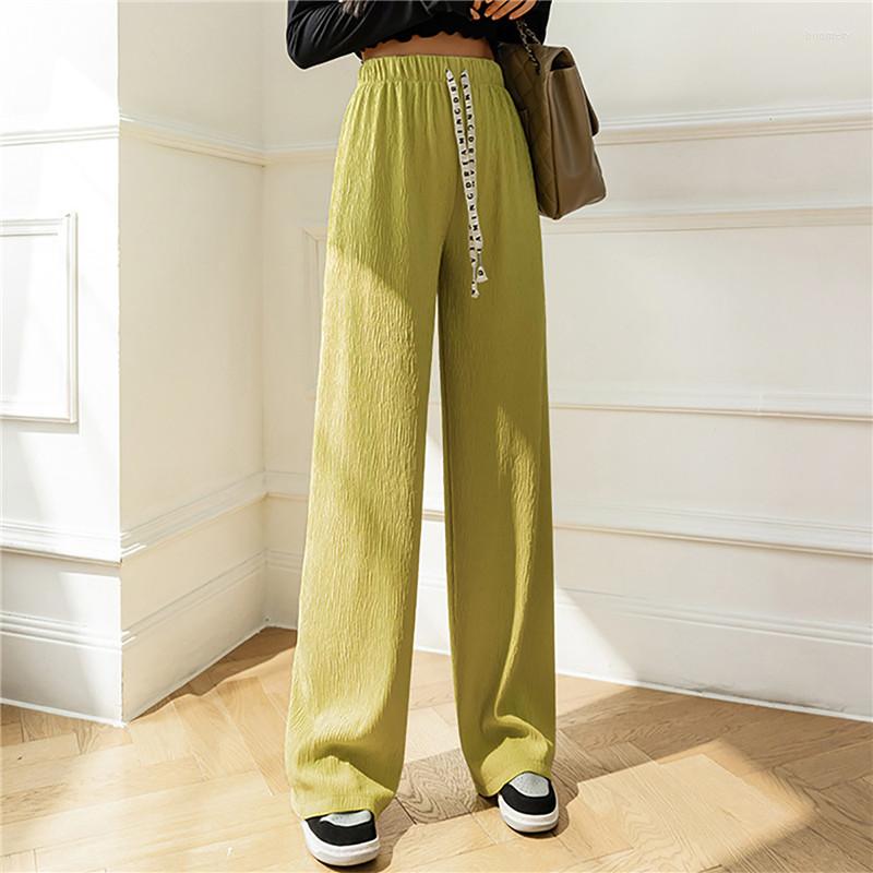 

Women's Pants Ice Silk Summer For Women High Waist Loose Baggy Female Drawstring Pleated Casual Trousers, White