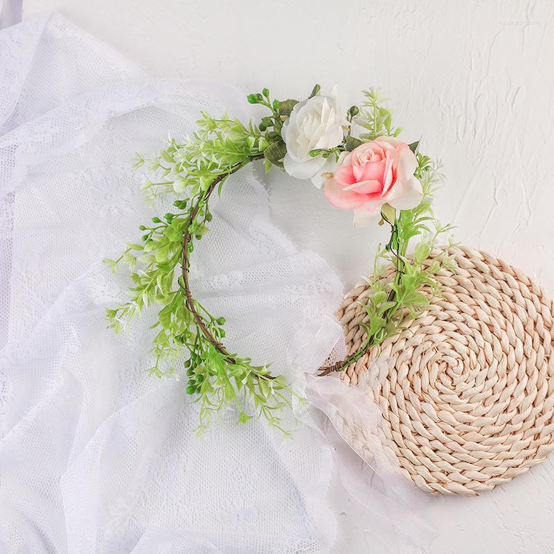 

Headpieces Artifical Rose Flowers Garland Simple Bridal Headwear Greenary Hairbands For Women Marriage Accessories