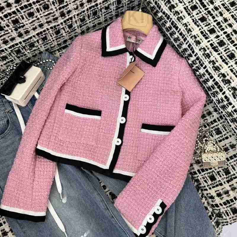 

Women's Fur & Faux designer 23 early spring new French style elegant temperament sweet single breasted pink tweed short coat OG6L