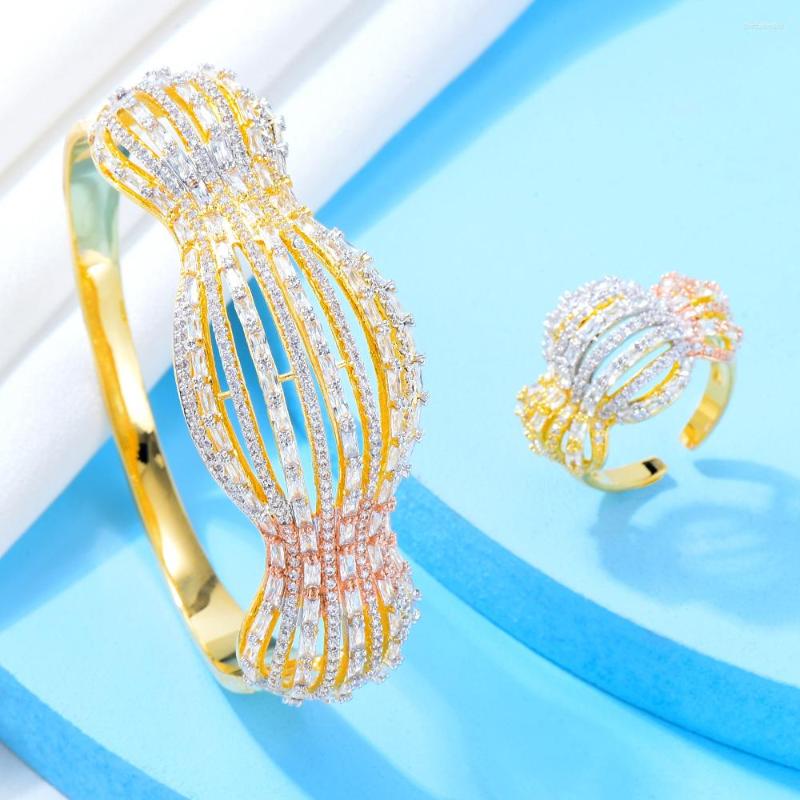 

Necklace Earrings Set Jimbora Original Hollow Bangle Ring Jewelry Paved Full Mini Cubic Zirconia Accessories For Actor Dancer Stage Wedding, Picture shown