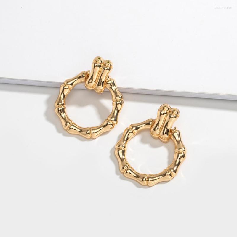 

Stud Earrings 1 Pair Chic Women Colorfast Ear Studs Electroplating Bamboo Joint Hoop Decoration