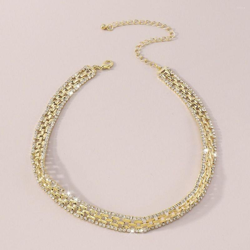 

Chains Hollow Out Rhinestones Vintage Geometric Link Choker Neck Jewelry Necklace Clavicle Chain