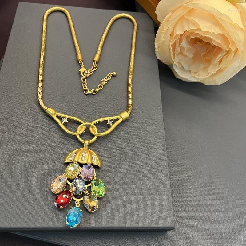

Choker Mid-Ancient Vintage Color Zircon Long Tassel Necklace Temperament Wild