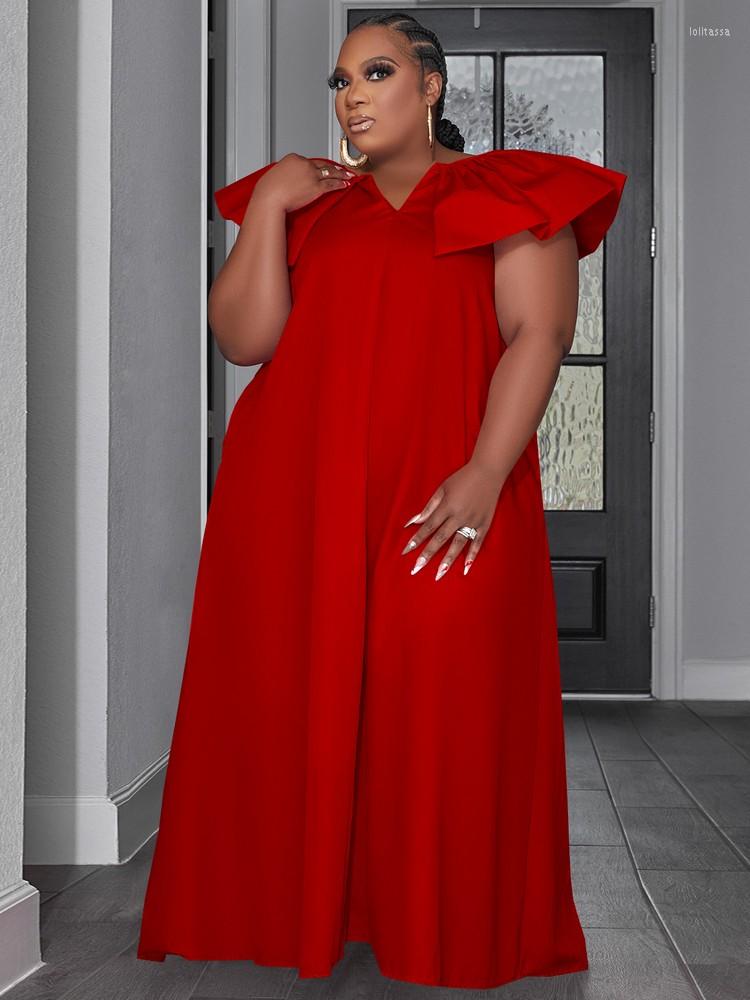 

Plus Size Dresses ZJFZML ZZ Deep V Neck Butterfly Short Sleeve Floor Length Summer Female Solid Color Loose Fit One Piece Dress, Black