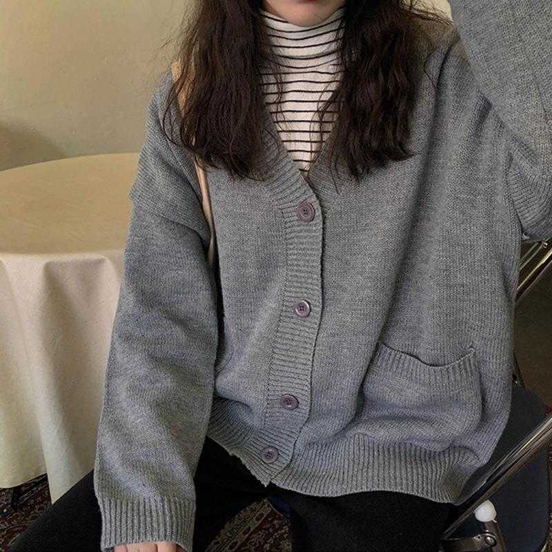 

Idle Style Knitted Cardigan Jacket Sweater Autumn And Winter College V Neck, Apricot