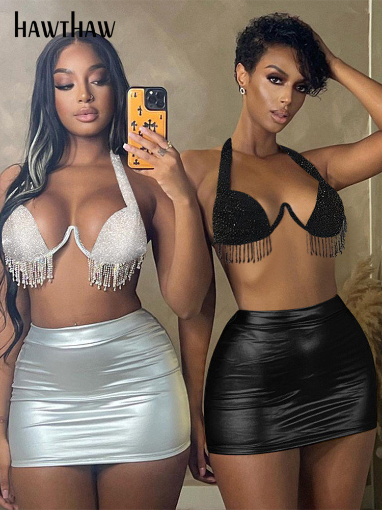 

Two Piece Dress Hawthaw Women 2023 Summer Sexy Tank Tops Mini Skirt Party Club Matching Sets Outfits Wholesale Items For Business 230414, Black