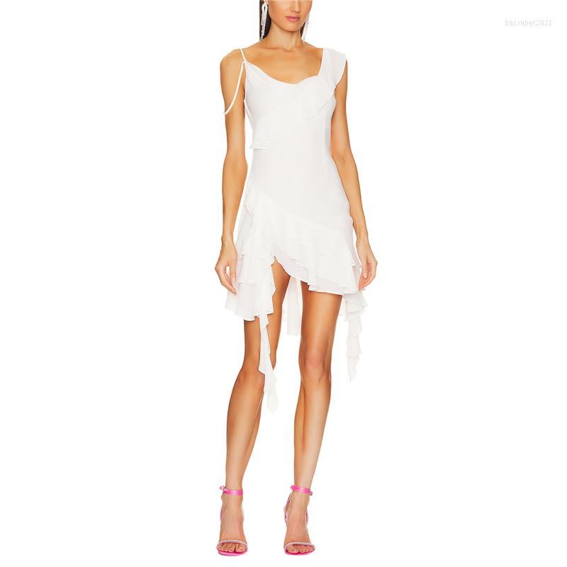 

Casual Dresses Xingqing Ruffle For Women Solid Color V Neck Sleeveless Asymmtrical Hem Mini Dress Y2k 2000s Clothing, As photo shows