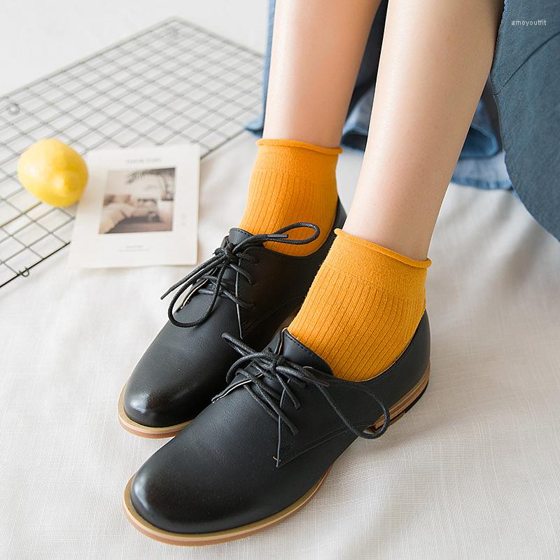 

Women Socks Retro Solid Color Autumn Curling Short D1024, White