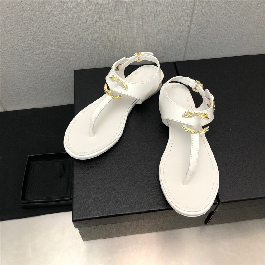 

Summer Popular Women Sandals 2023 Channel Luxury Brand Business Dress Wedding Party Leather High Heels Casual Flat Slipper 09-013