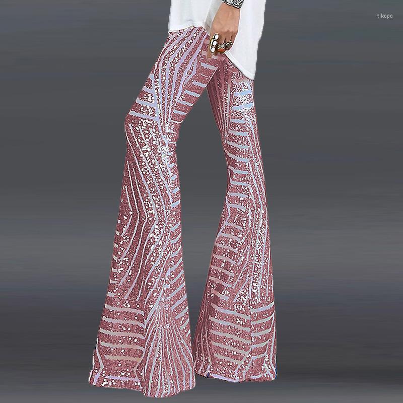 

Women' Pants Vintage Club Flare Spring Women Elegant High Waist Streetwear Shiny Trousers Summer Fashion Glitter Sequins Wide Leg, 01 black