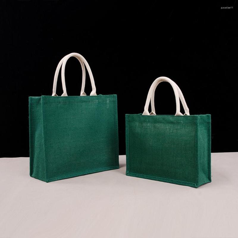 

Shopping Bags Green Burlap Tote Bag Large Capacity Portable Eco-friendly Student Handbag Shoulder Lunch Box, Green-32x24x10cm