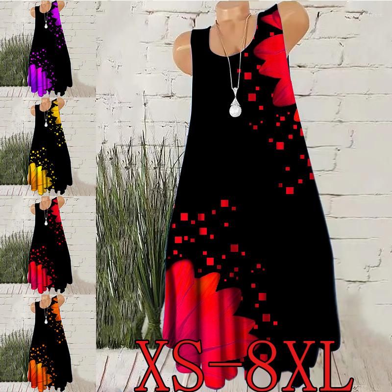 

Casual Dresses Women's 2023 Fashion Sun Print Sleeveless Dress -8XL, Blue