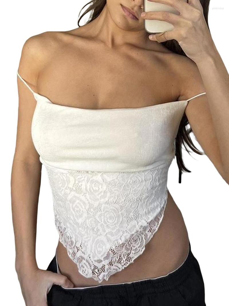 

Women' Tanks Women Summer Camisole Casual Lace Patchwork Cross Bandage Backless Sleeveless Crop Tops Streetwear, White
