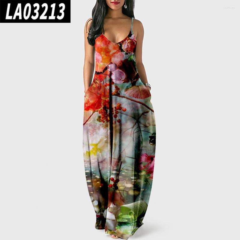 

Casual Dresses Women's Elegant Floral Print Long Dress Summer Suspender Skirt Sexy Fashion Floor-length