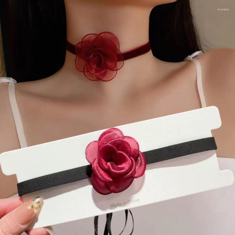 

Choker Organza Big Rose Flower Necklace For Women Romantic Adjustable Chain Party Wedding Fashion Jewelry Girls Gift