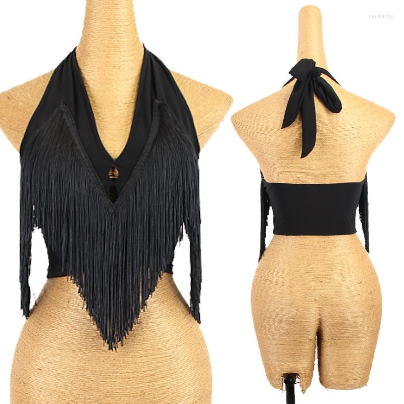 

Stage Wear Summer Latin Dance Tops Women Halter Neck Fringed Adult Sexy Performance ChaCha Rumba Practice Clothes DNV16077, Picture shown