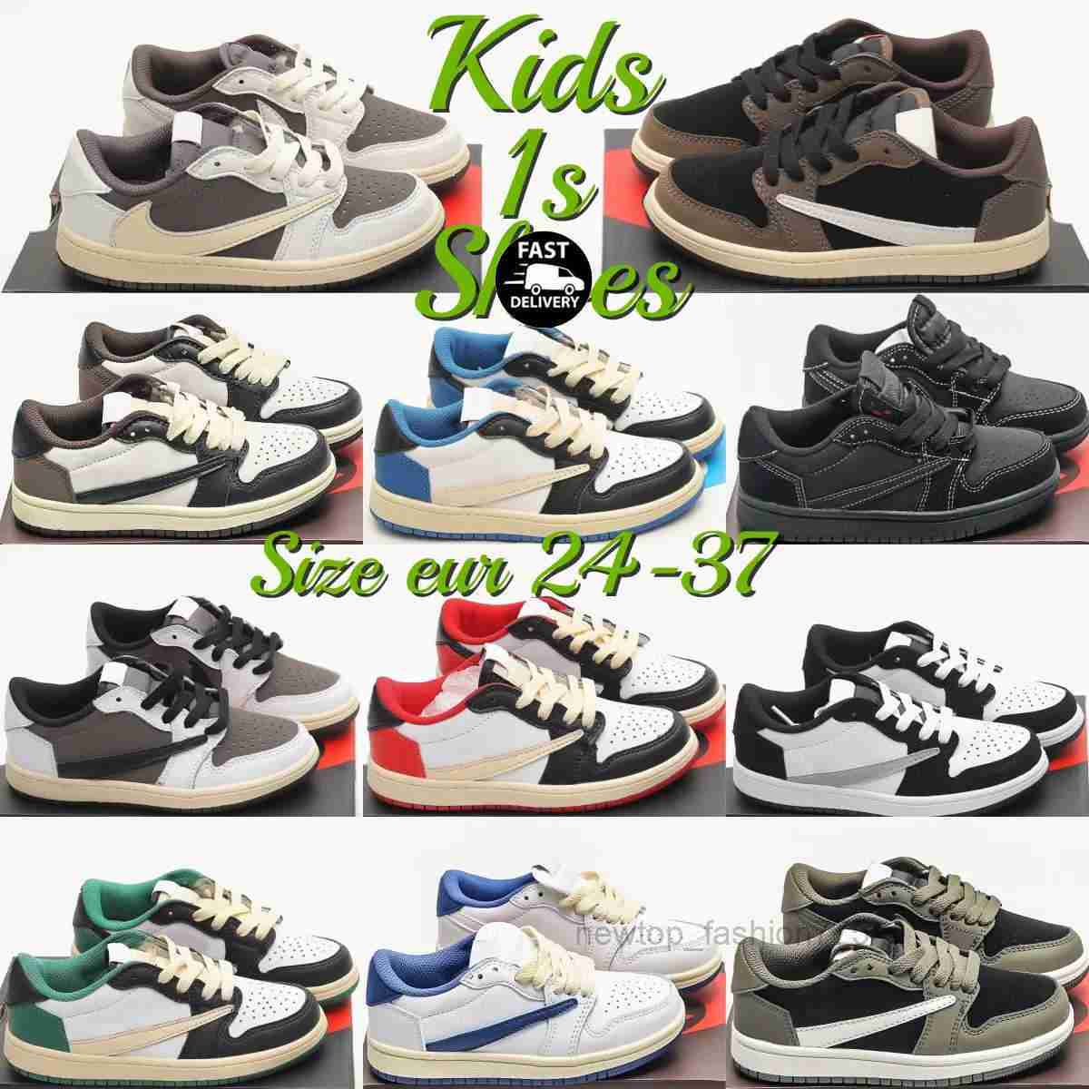 

Kids Shoes 1s Travis Scotts 1 Low Basketball Designer Sneakers Reverse Mocha baby Trainers youth boys kid shoe Pine Green toddler infants Fragment Black Phantom Bred