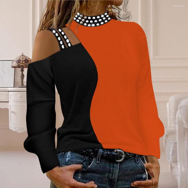 

Women' Blouses Chic Women Pullover O Neck Dress Up High Elasticity Casual Fashion Outfit T-shirt Top, Orange