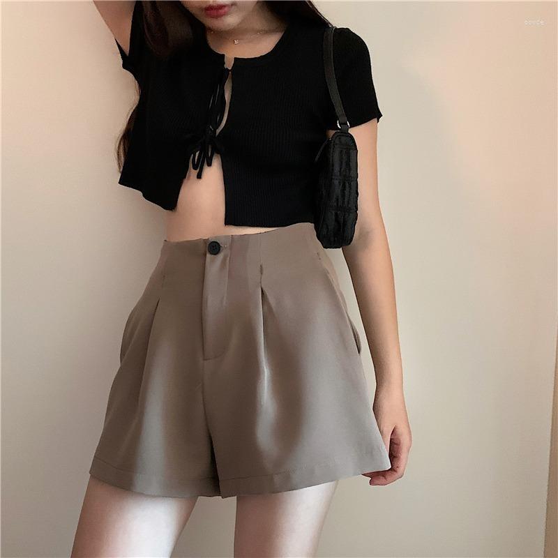 

Women' Shorts Women High-Waisted 2023 Solid All-Match Button Korean Fashion Summer Loose Sexy A-Line Clothing, Black