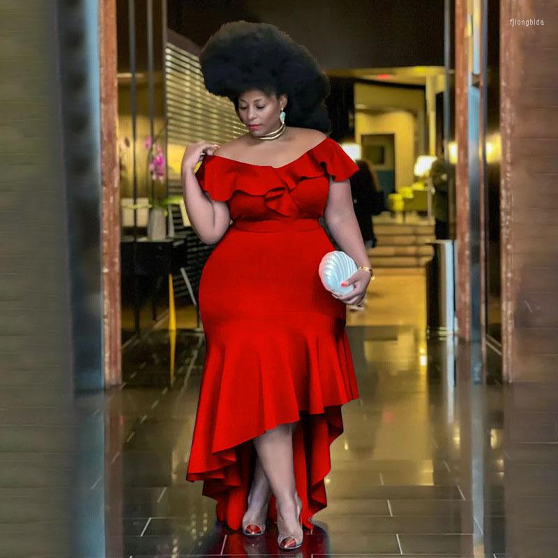 

Plus Size Dresses KEXU Sexy Strapless Ruffles Maxi Dress Women Party Night Wedding Evening Elegant Club Birthday Robe, Blue