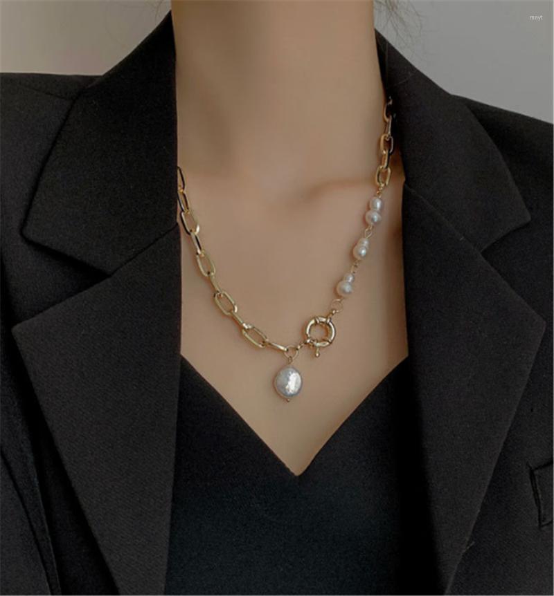

Pendant Necklaces 316L Stainless Steel Vintage Pearl Necklace Chain Metal Style Geometric Baroque Fashion Jewelry No Fade