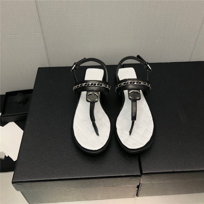 

Summer Popular Women Sandals 2023 Channel Luxury Brand Business Dress Wedding Party Leather High Heels Casual Flat Slipper 09-018