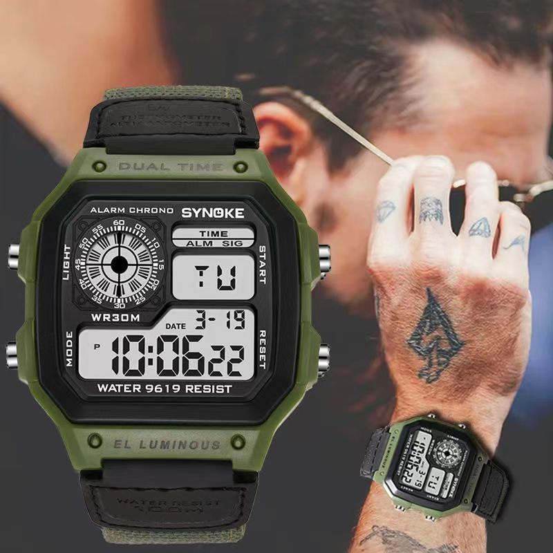

Nylon canvas strap retro electronic watch luminous waterproof sports men's thin square classics College student watch