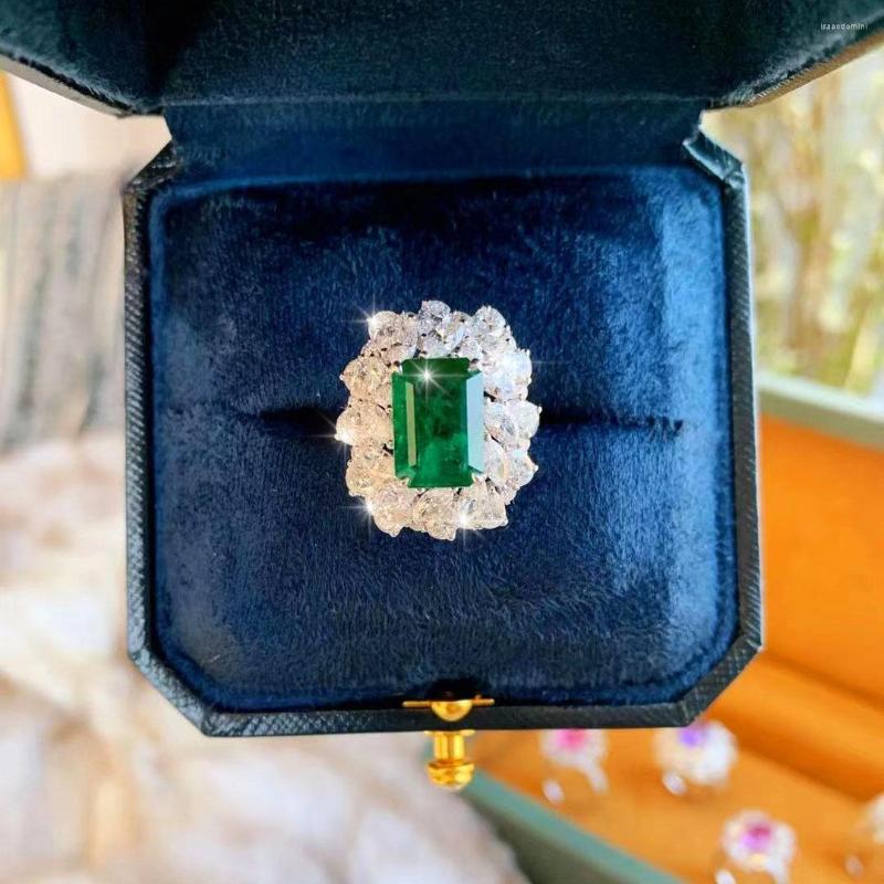 

Cluster Rings Noble Luxury Floral Green Zircon Ring Jewlery For Women Wedding Prom Party Jewelry Anniversary Gifts Adjustable Size