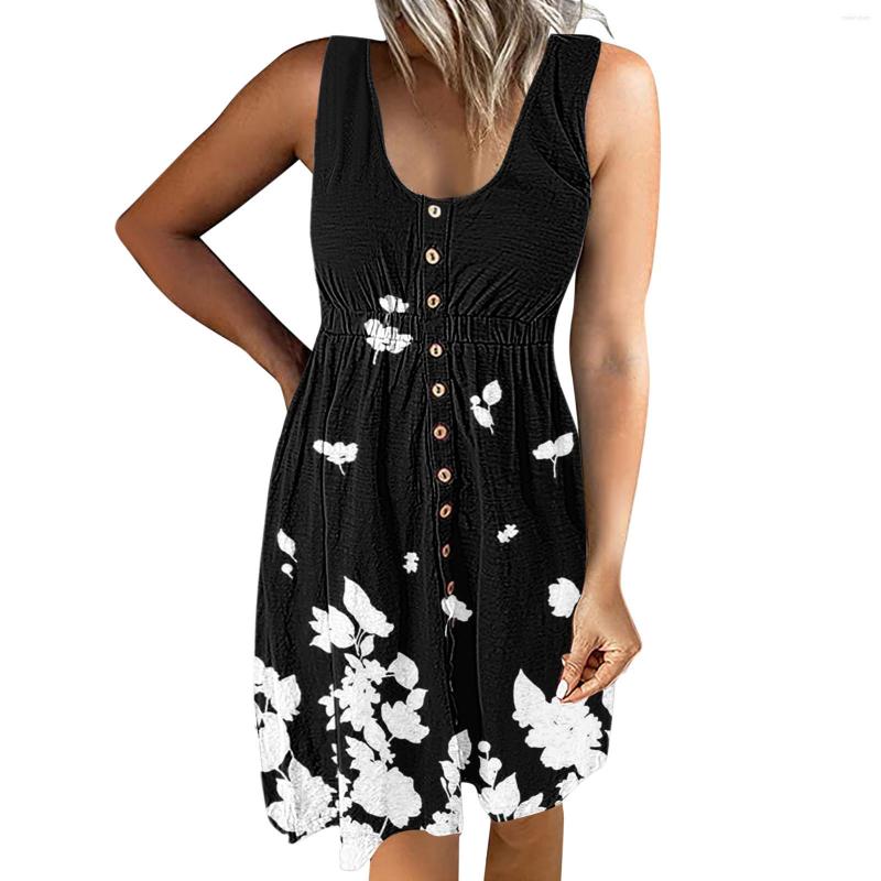 

Casual Dresses Women Summer Sleeveless Vest Dress With Pockets V Neck For Beach, Blue