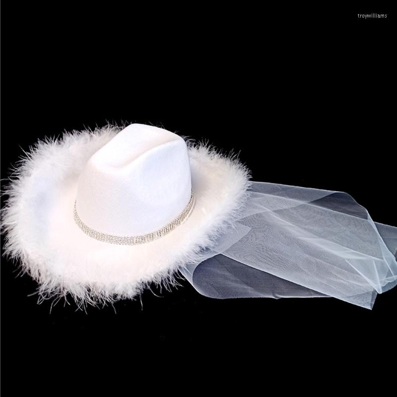 

Berets Unisex Retro Cowboy Hat Western Large Feather Brim Hats Fedora Jazz, White denim hat plus