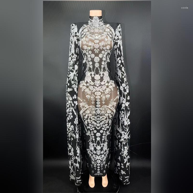 

Stage Wear Full Diamond Long Sleeve Robe Dress Walk Show Birthday Party Evening Nightclub Bar Performance Drag Queen Costumes DN15029, Picture shown