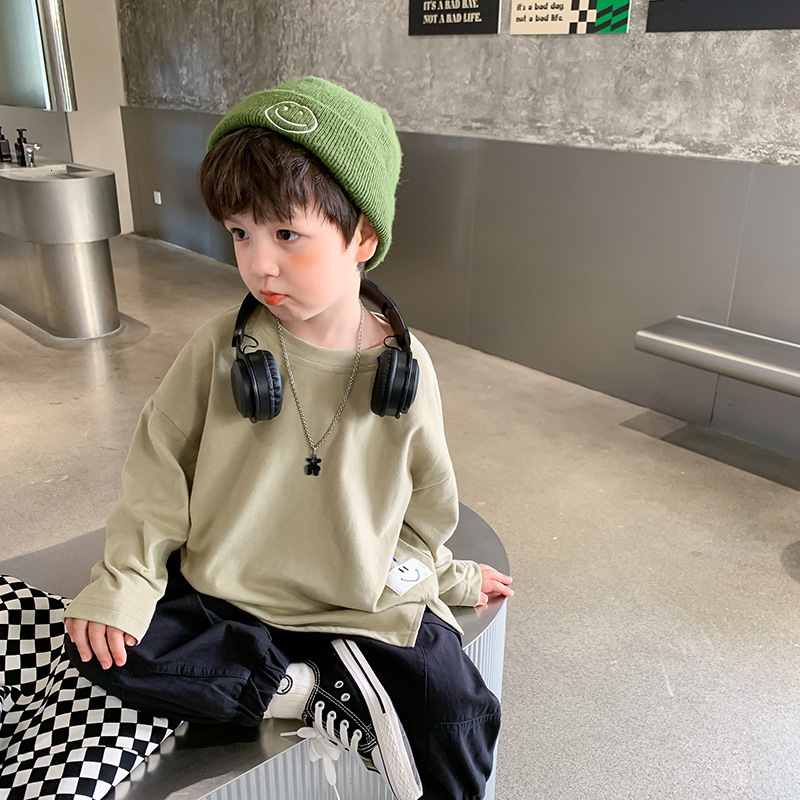 

T-shirts Spring Autumn boys solid color casual T shirts Children long sleeve cartoon cotton Tees 2-8Y 230414, Gray green