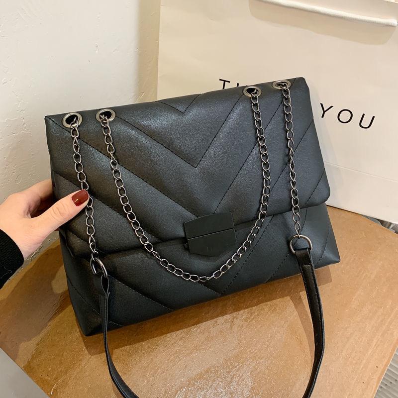 

Evening Bags Casual Chain Crossbody Bag For Women Fashion Shoulder Ladies Designer Purses And Handbags PU Leather Messenger BagsEvening, Black