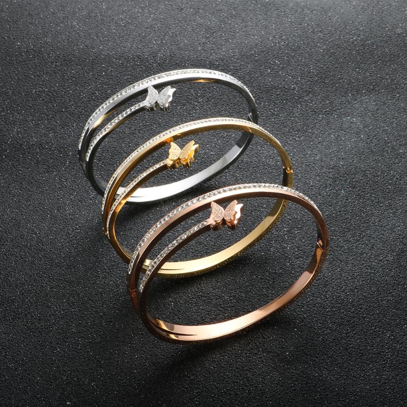 

Bangle Luxury Butterfly Crystal Bracelets For Women Gold Color Stainless Steel Fashion Men Women's Charm JewelryBangleBangle