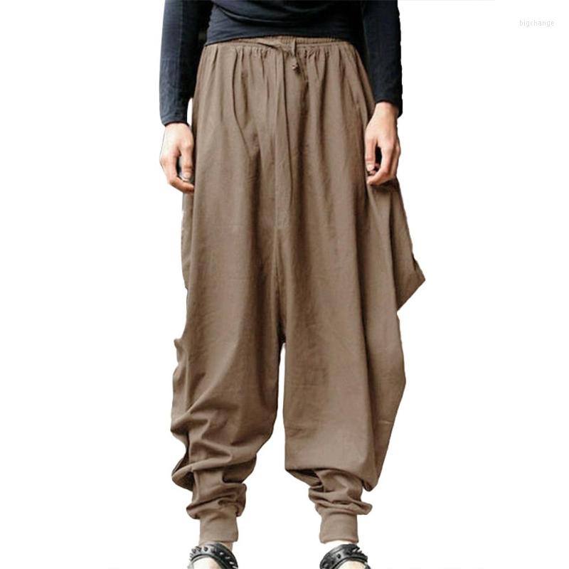 

Men's Pants Vintage Solid Color Loose Sports Harem Wide Leg Elastic Band Long Trousers, Navy blue