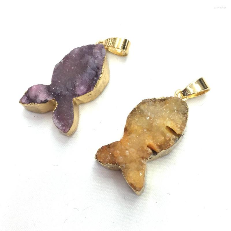 

Pendant Necklaces Natural Stone Gems Cute Animal Fish-shaped Handmade Crafts DIY Necklace Sweater Chain Jewelry Accessories Gift Making