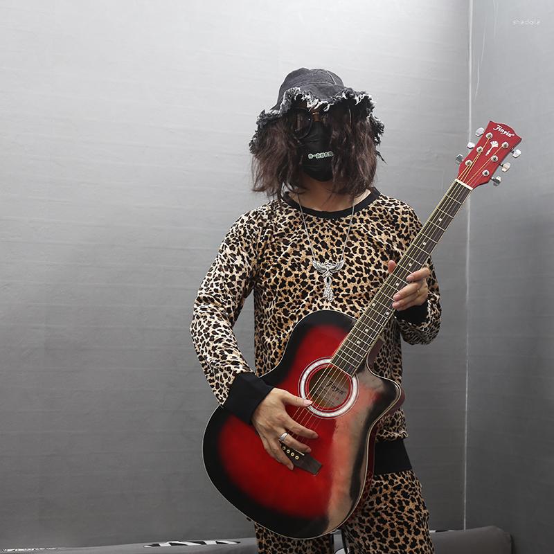 

Men' Sweaters Autumn Leopard Print Round Neck Pullover Long Sleeve Sweater, Auburn