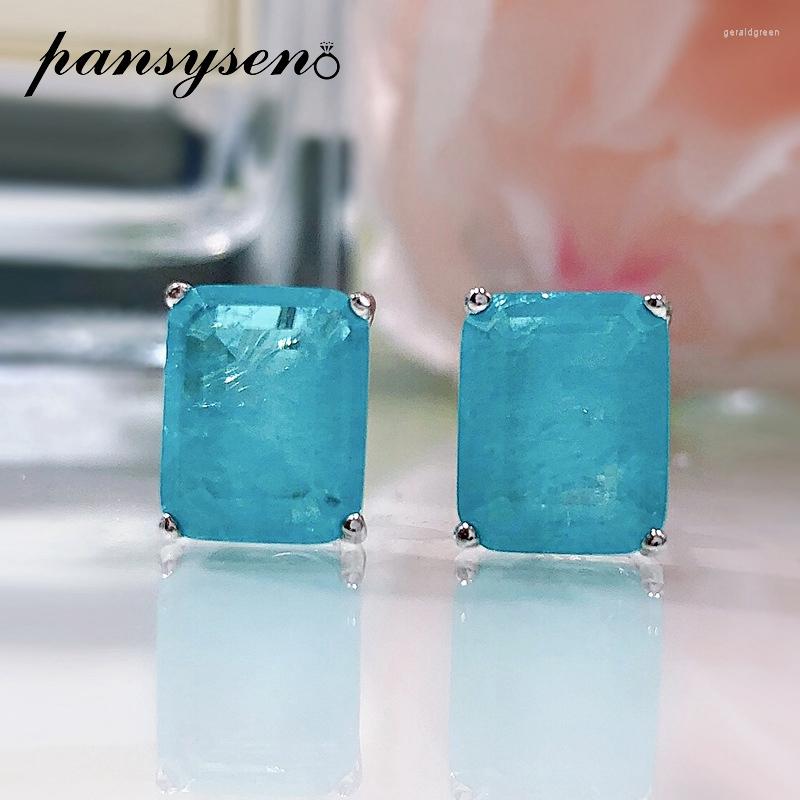 

Stud Earrings PANSYSEN Solid 925 Sterling Silver Rectangle Paraiba Tourmaline Emerald Gemstone Ear Women Fine Jewelry Wholesale