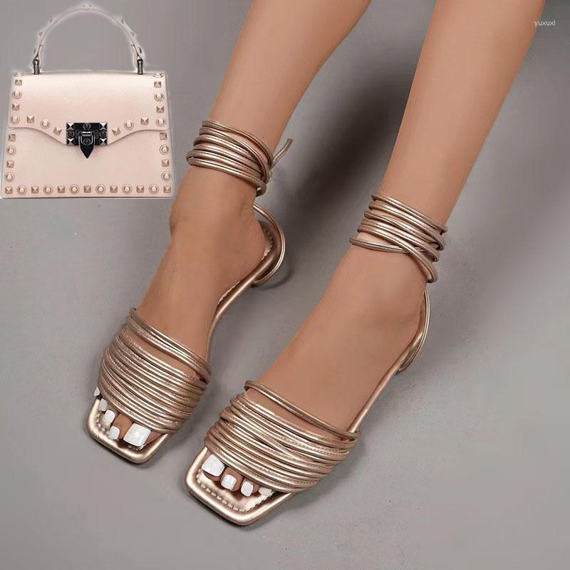 

Slippers Women's Strappy Sandals And Rivet Jelly Bag Set Ladies Matching Purse Summer Flat Casual Female Beach Slides Shoes, As pic shows