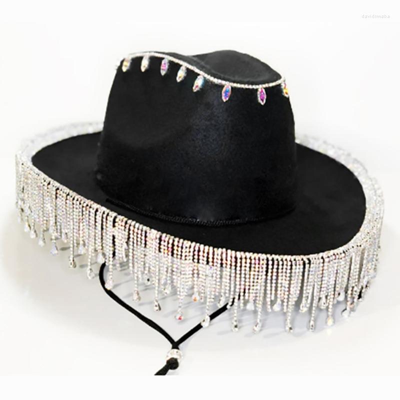 

Berets Shinning Dangle Cowgirls Hat Wedding Cowboy Seaside Cowgirl Western Elegant Dress Accessory, White