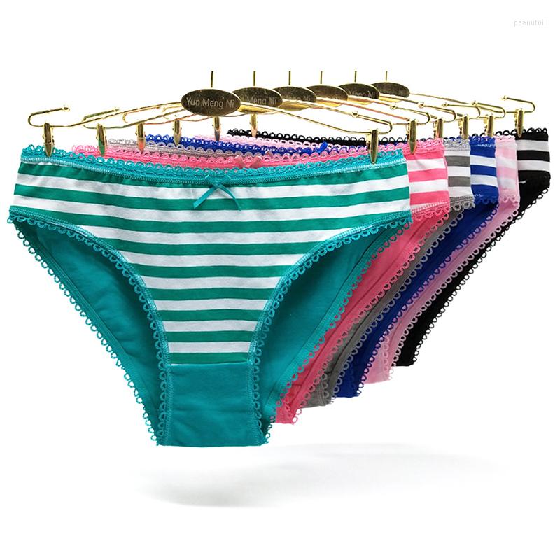 

Women's Panties 6 Pcs/lot Sexy For Women Cotton Soft Female Underwear Lace Briefs Set Ladies Striped Bikini Intimates Lingerie, 6pcs