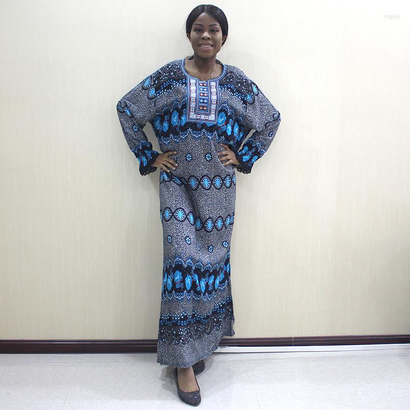 

Ethnic Clothing African Dashiki Blue Flower Printed Pure Cotton Lace Fabric For Dress Appliques Long Sleeve Women Dresses Party