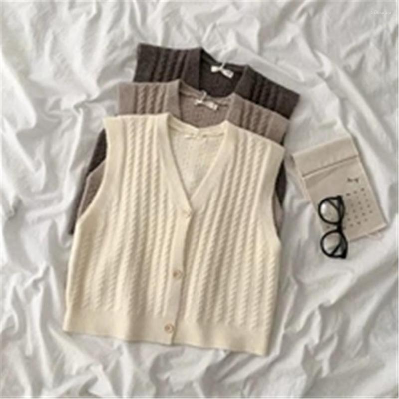 

Women's Vests 2023 Autumn Korean Vest Women Fashion Knitted Pullovers Loose Vintage Female Waistcoat Sweater Cardigan Girls, White