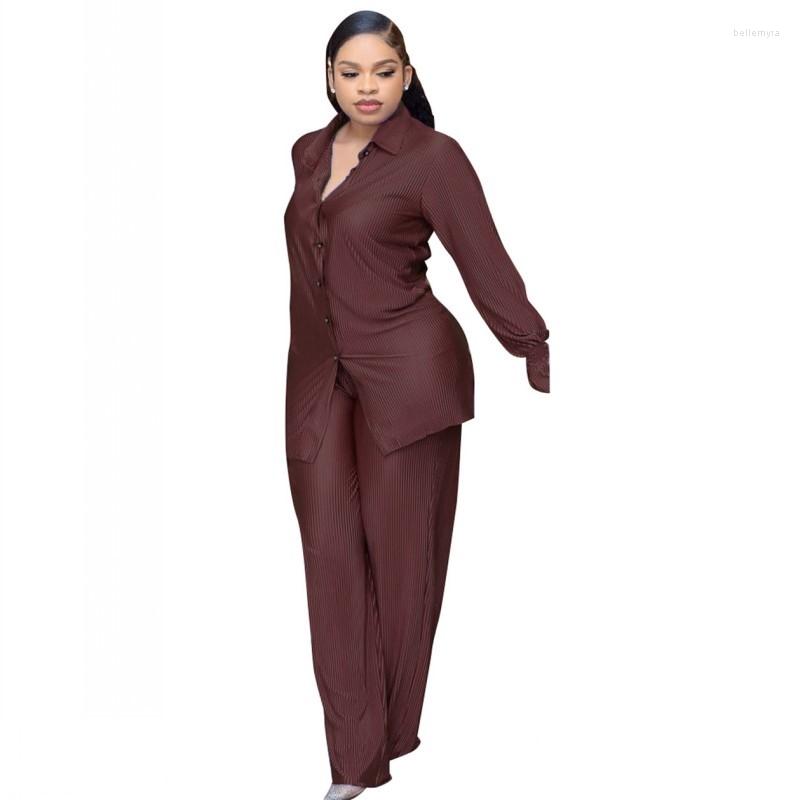 

Ethnic Clothing 2 Piece Set African Autumn Winter Fashion Super Soft Pit Strip Casual Women's Solid Tops Pants Matching Outfits