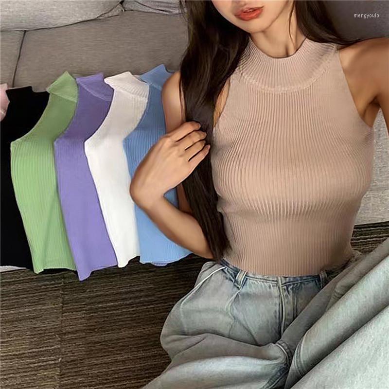 

Women's Tanks Knit Tank Top Women Solid Crop Tops Sleeveless Corset Short Bottom Suspender Vest Y2k Clothes Neck Casual Basic Camisole, Pink